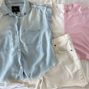 Rails Denim Sleeveless Shirt, Hollister Pink Tee & Abercrombie Jean Shorts